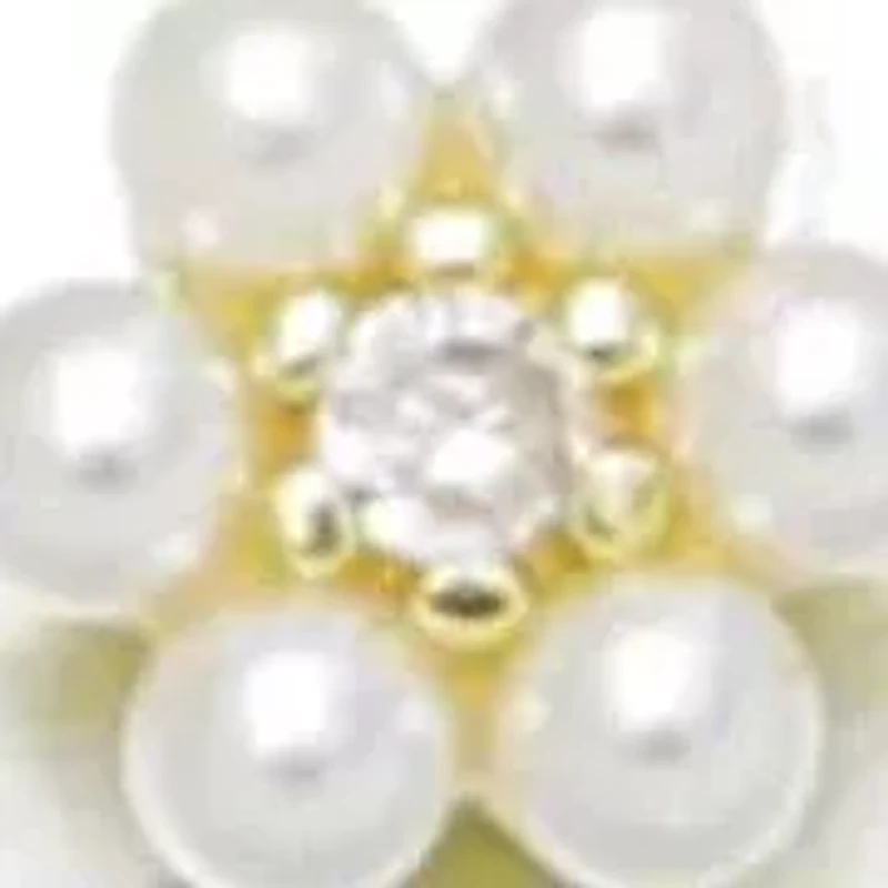 14k Gold Plated Faux Flower Station Pearl Bracelet