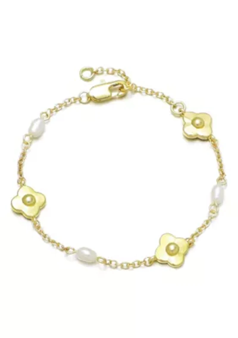 14k Gold Plated Freshwater Pearl and Flower Bracelet