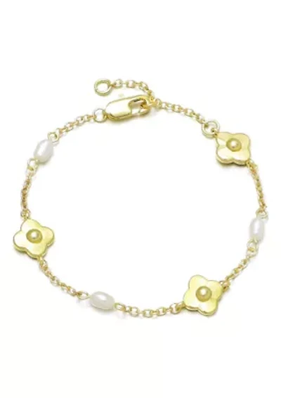 14k Gold Plated Freshwater Pearl and Flower Bracelet