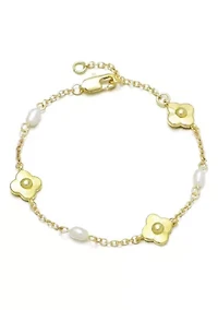14k Gold Plated Freshwater Pearl and Flower Bracelet