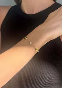 14k Gold Plated Freshwater Pearl and Flower Bracelet