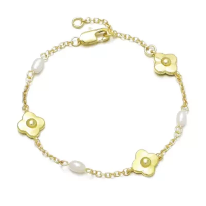 14k Gold Plated Freshwater Pearl and Flower Bracelet