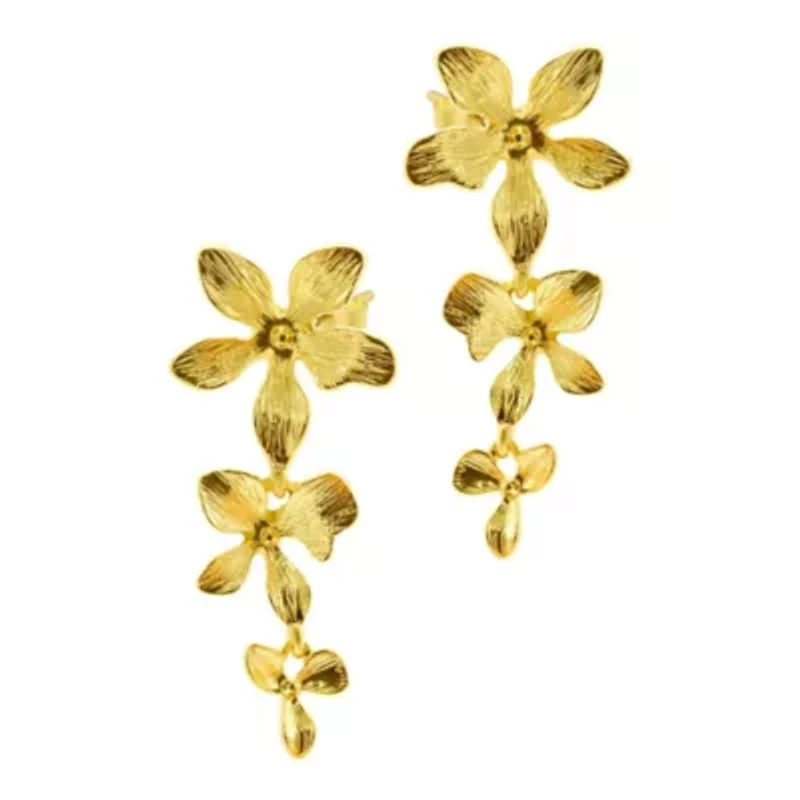 14k Gold Plated 3-Petal Drop Earrings