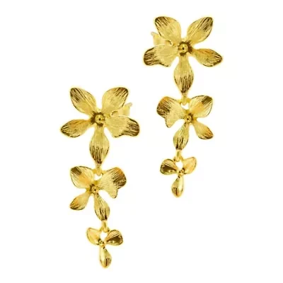 14k Gold Plated 3-Petal Drop Earrings