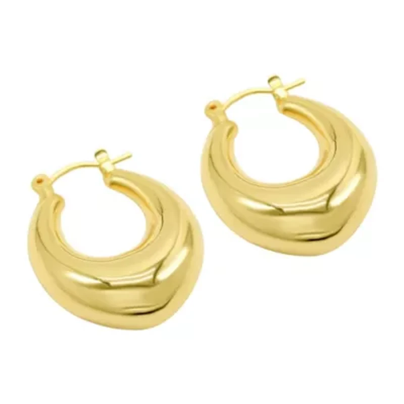 14k Gold Plated Domed Oval Hoop Earrings