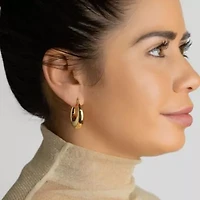 14k Gold Plated Domed Oval Hoop Earrings