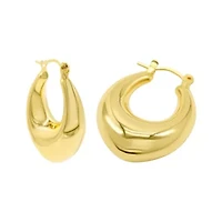 14k Gold Plated Domed Oval Hoop Earrings