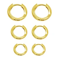 14k Gold Plated 3-Huggie Hoop Earrings Set