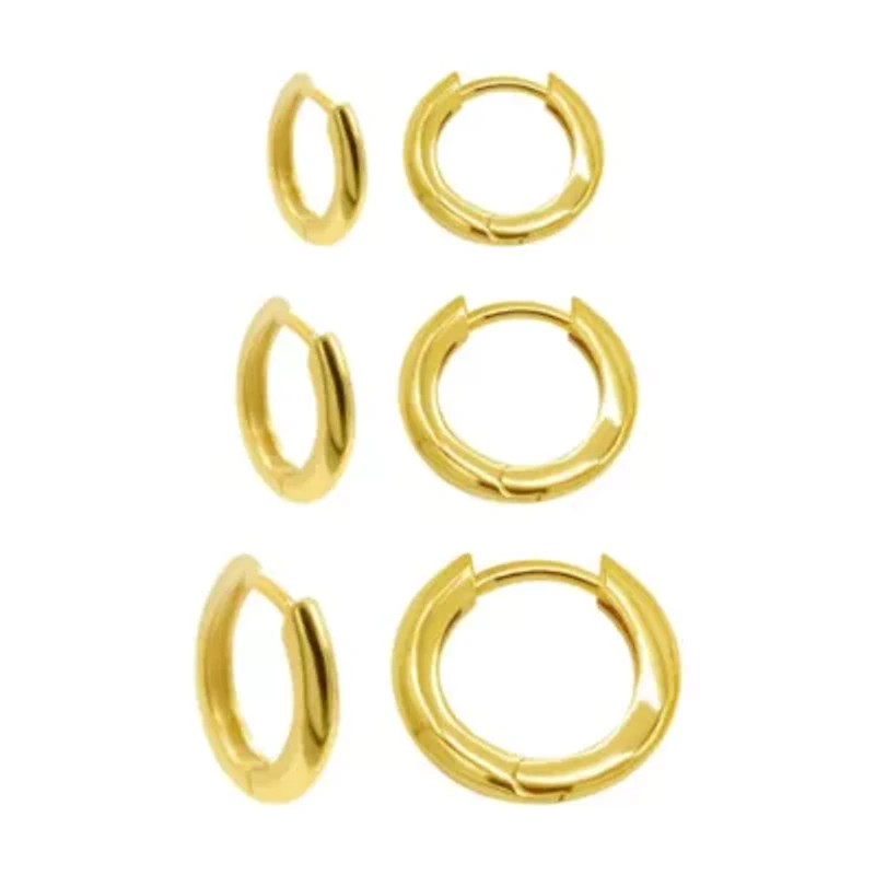 14k Gold Plated 3-Huggie Hoop Earrings Set