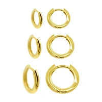 14k Gold Plated 3-Huggie Hoop Earrings Set