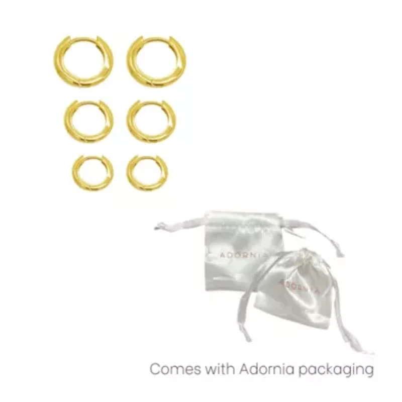 14k Gold Plated 3-Huggie Hoop Earrings Set