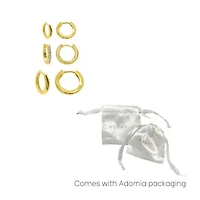 14k Gold Plated 3-Huggie Hoop Earrings Set With 1-Crystal Hoop