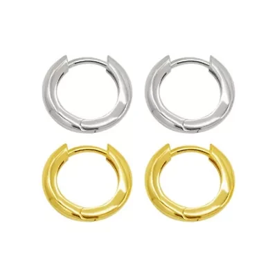 14k Gold Plated And Silver Plated Set Of Huggie Hoop Earrings