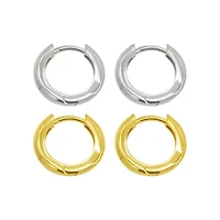 14k Gold Plated And Silver Plated Set Of Huggie Hoop Earrings