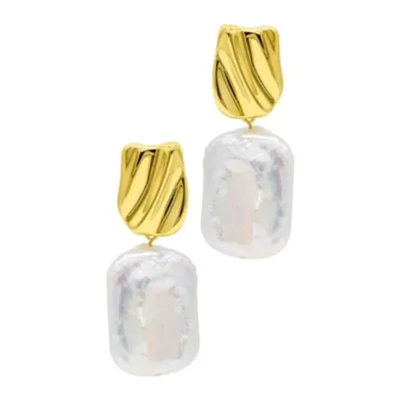 14k Gold Plated Freshwater Pearl Coin Drop Earrings
