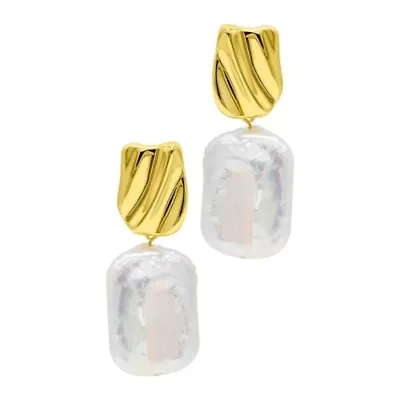 14k Gold Plated Freshwater Pearl Coin Drop Earrings