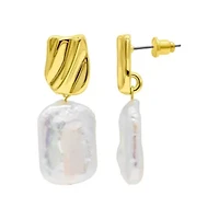 14k Gold Plated Freshwater Pearl Coin Drop Earrings