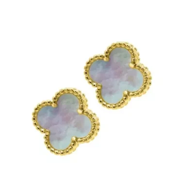 White Mother of Pearl Flower Stud Earrings gold