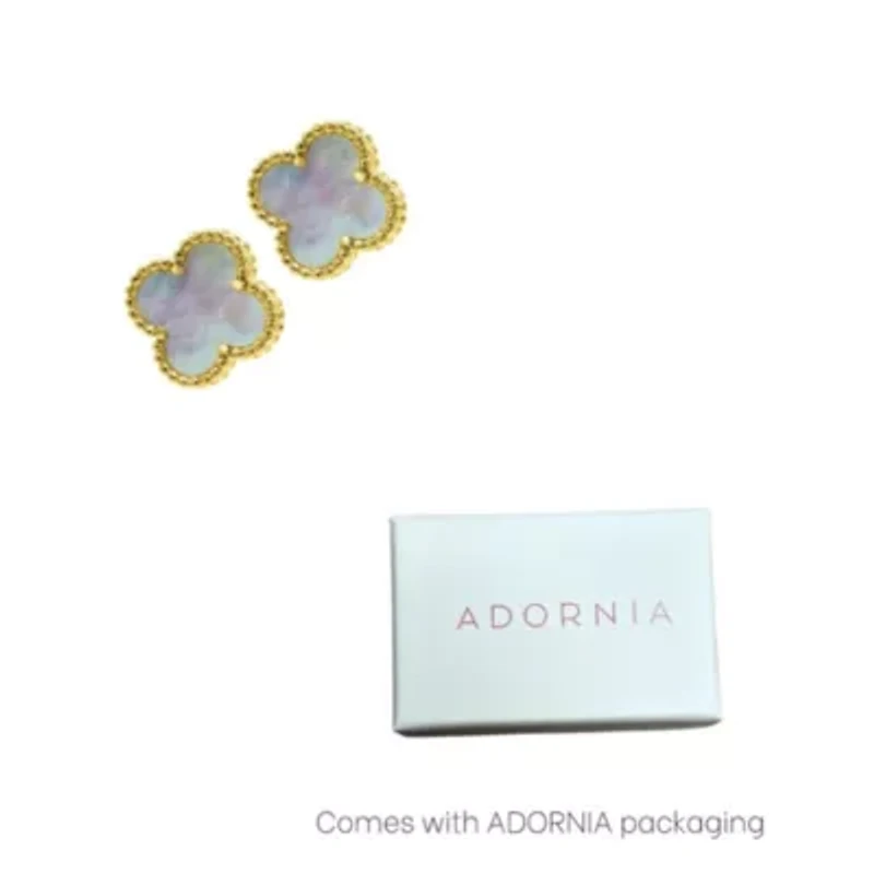 White Mother of Pearl Flower Stud Earrings gold
