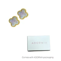 White Mother of Pearl Flower Stud Earrings gold