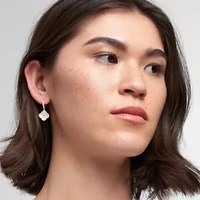 14k Gold Plated Crystal Halo White Mother of Pearl Clover Dangle Huggie Earrings