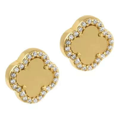 14k Gold Plated Clover Halo Stud Earrings