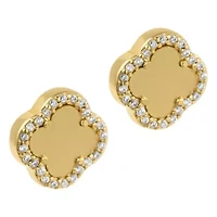 14k Gold Plated Clover Halo Stud Earrings
