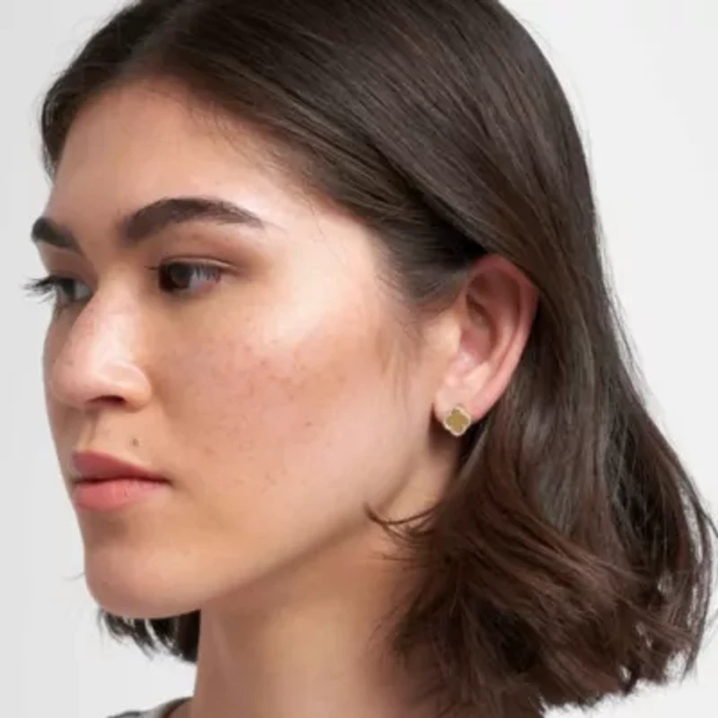 14k Gold Plated Clover Halo Stud Earrings