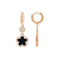 14k Rose Gold Plated Black CZ Clover Earrings