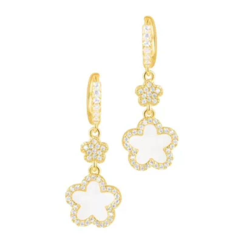 14k Yellow Gold Plated White CZ Clover Earrings