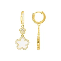 14k Yellow Gold Plated White CZ Clover Earrings
