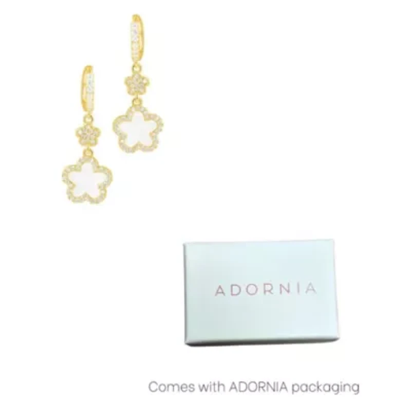 14k Yellow Gold Plated White CZ Clover Earrings