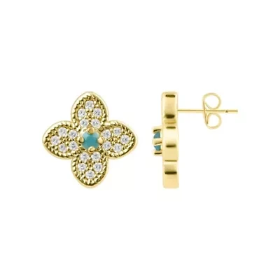 14k Gold Plated Turquoise Flower Earrings