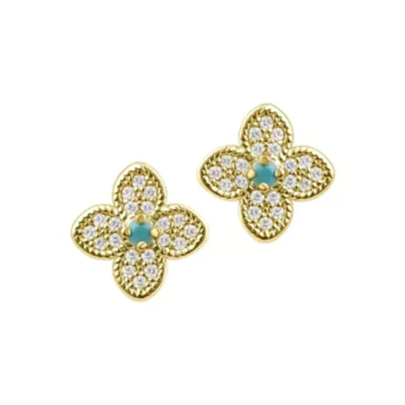 14k Gold Plated Turquoise Flower Earrings