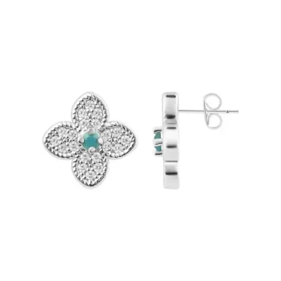 Silver Plated Turquoise Flower Earrings