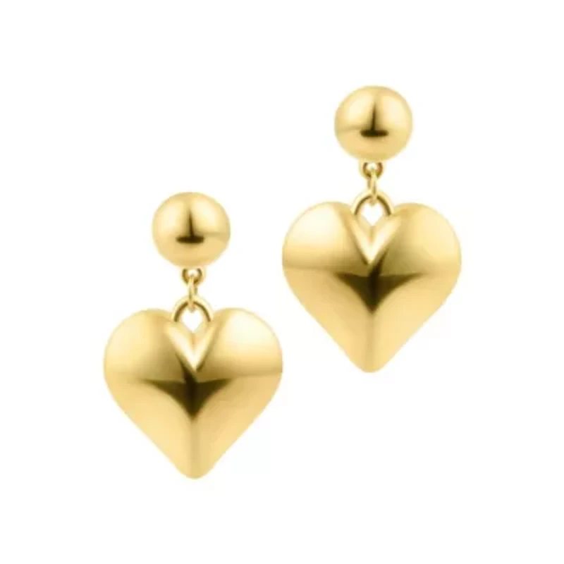 14k Gold Plated Puffy Heart Drop Earrings