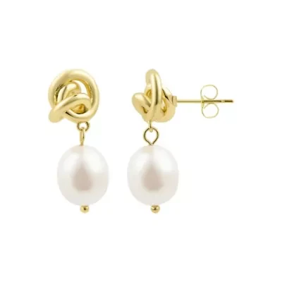 14k Gold Plated Freshwater Pearl Knot Earrings