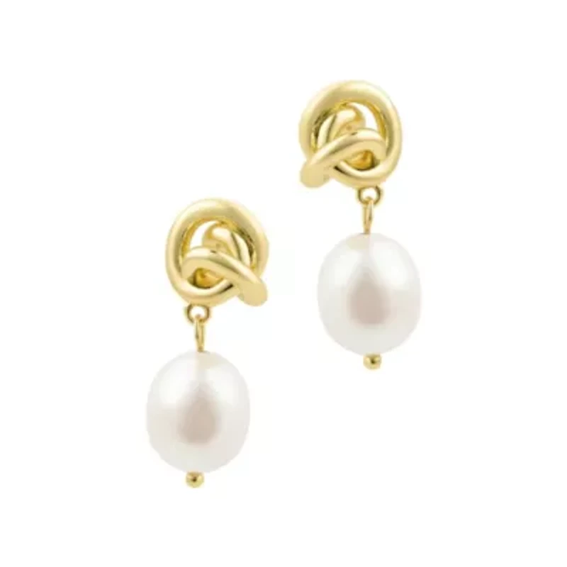 14k Gold Plated Freshwater Pearl Knot Earrings
