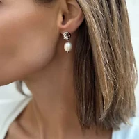 Silver Plated Freshwater Pearl Knot Earrings
