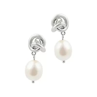 Silver Plated Freshwater Pearl Knot Earrings
