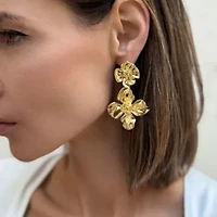Gold Plated Flower Drop Earrings