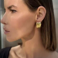 14k Gold Plated Rectangle Wavy Earrings