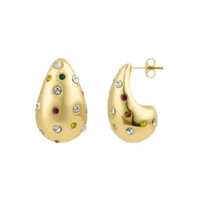 14k Gold Plated Multicolor Crystal Teardrop Earrings
