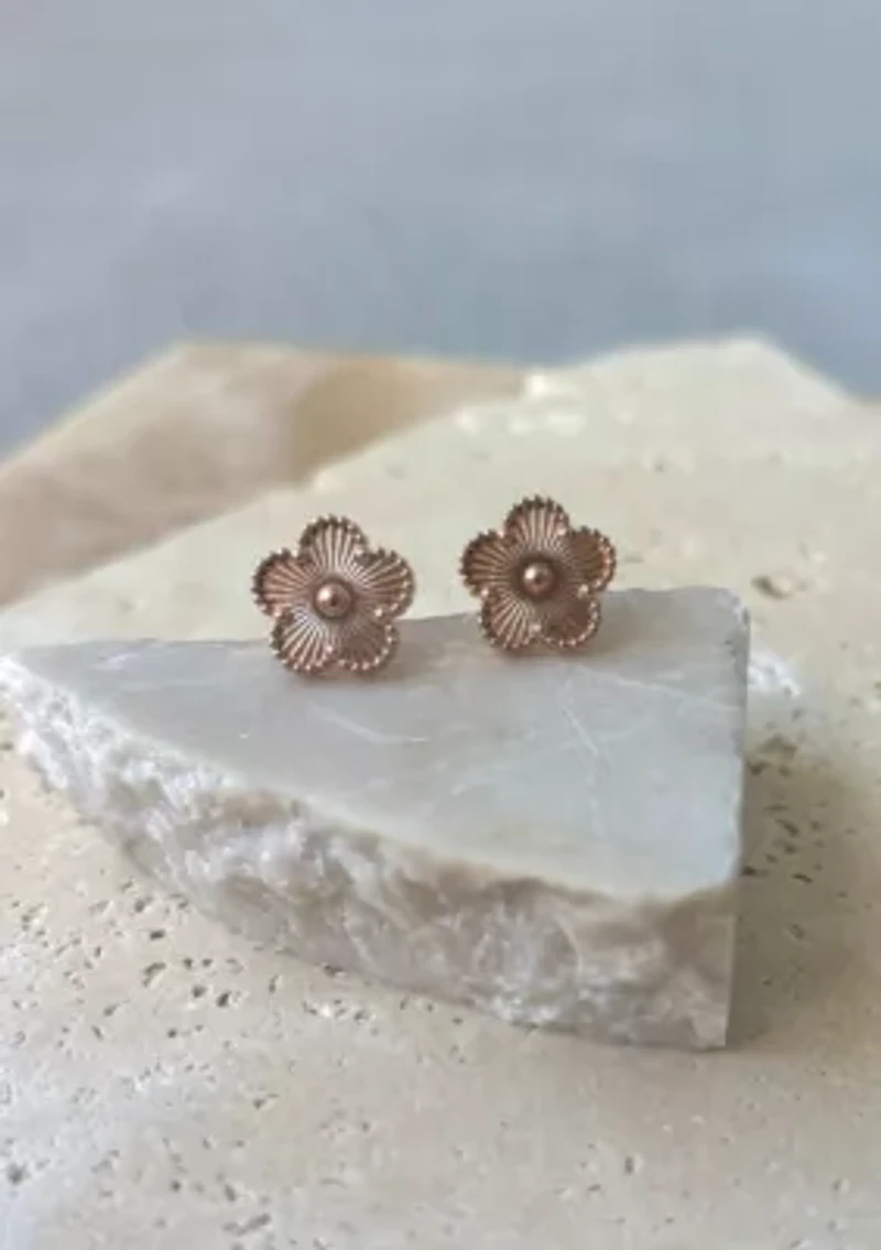 Tarnish Resistant 14k Rose Gold Plated 5-Leaf Clover Stud Earrings