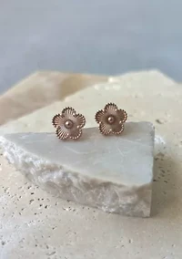 Tarnish Resistant 14k Rose Gold Plated 5-Leaf Clover Stud Earrings
