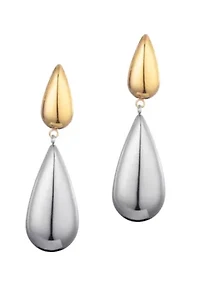 14k Gold and Silver Plated Mixed Metal Teardrop Drop Earrings