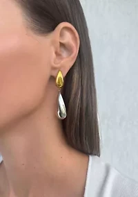 14k Gold and Silver Plated Mixed Metal Teardrop Drop Earrings