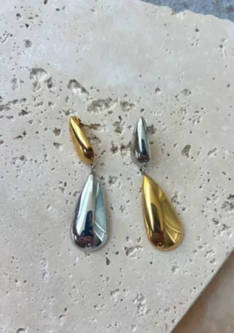14k Gold and Silver Plated Mixed Metal Teardrop Drop Earrings