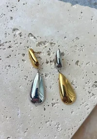 14k Gold and Silver Plated Mixed Metal Teardrop Drop Earrings