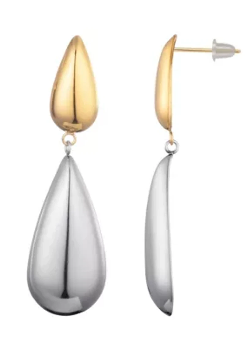 14k Gold and Silver Plated Mixed Metal Teardrop Drop Earrings